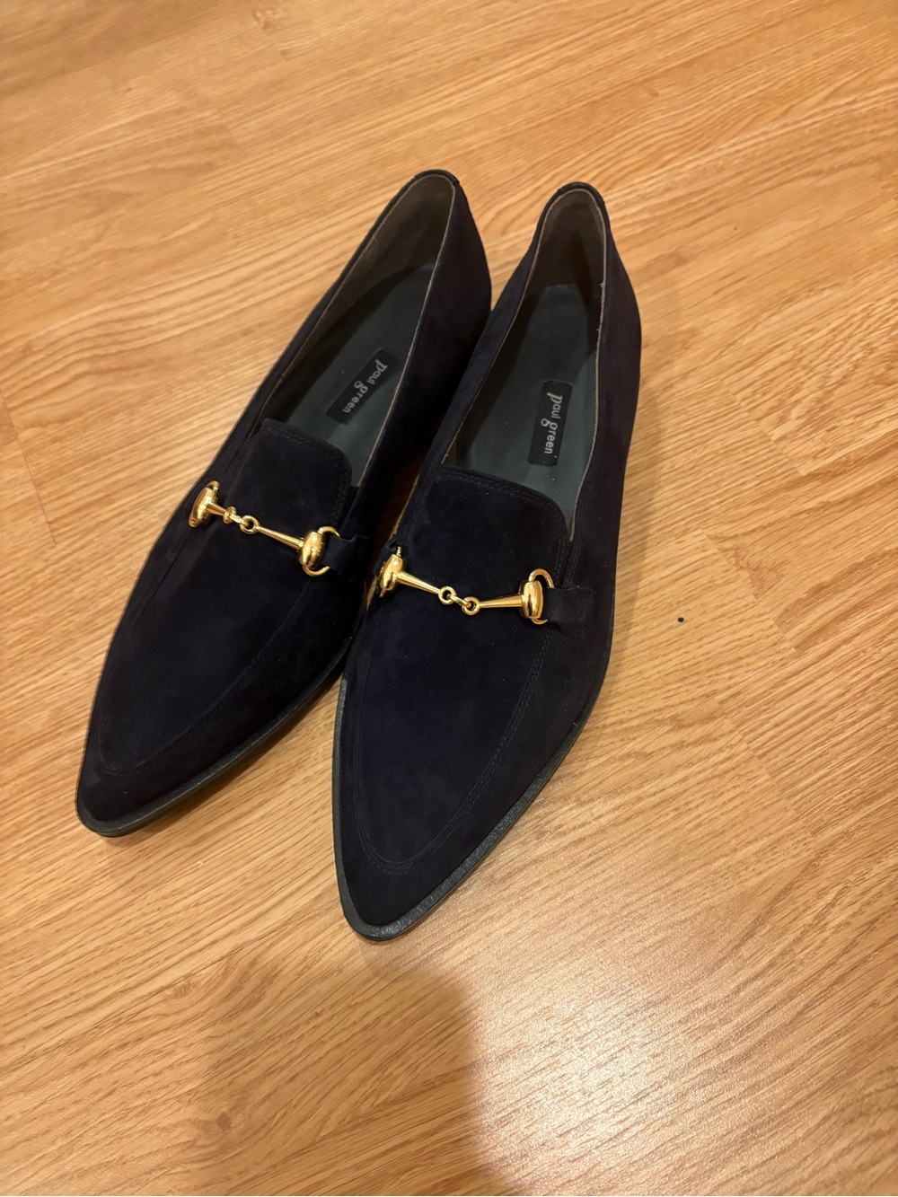 Paul Green Navy Suede Loafers with Gold Bit